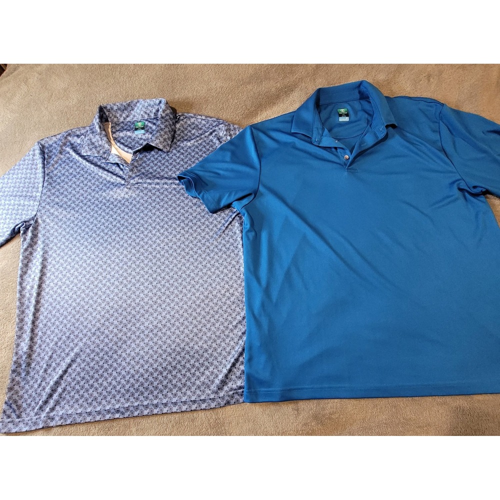 Lot of 2 Pro Tour Coolplay Men XL Polo Shirt Blue Solid Style Bicycle Print Golf